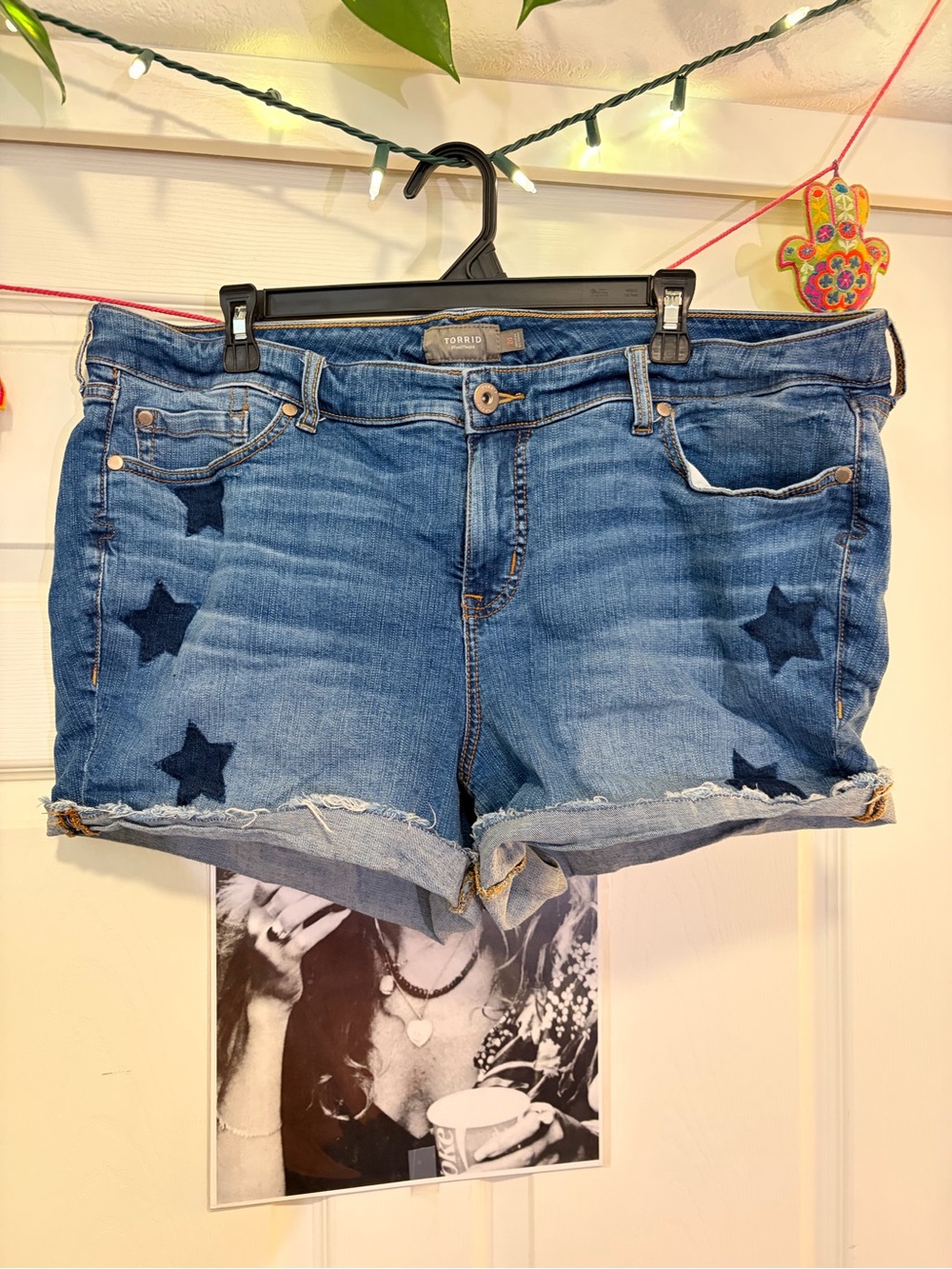 torrid Blue Denim Star Patch Cuffed Shorts
